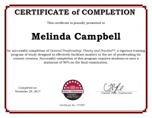 Another fact about me: I earned this Proofreading Certificate!